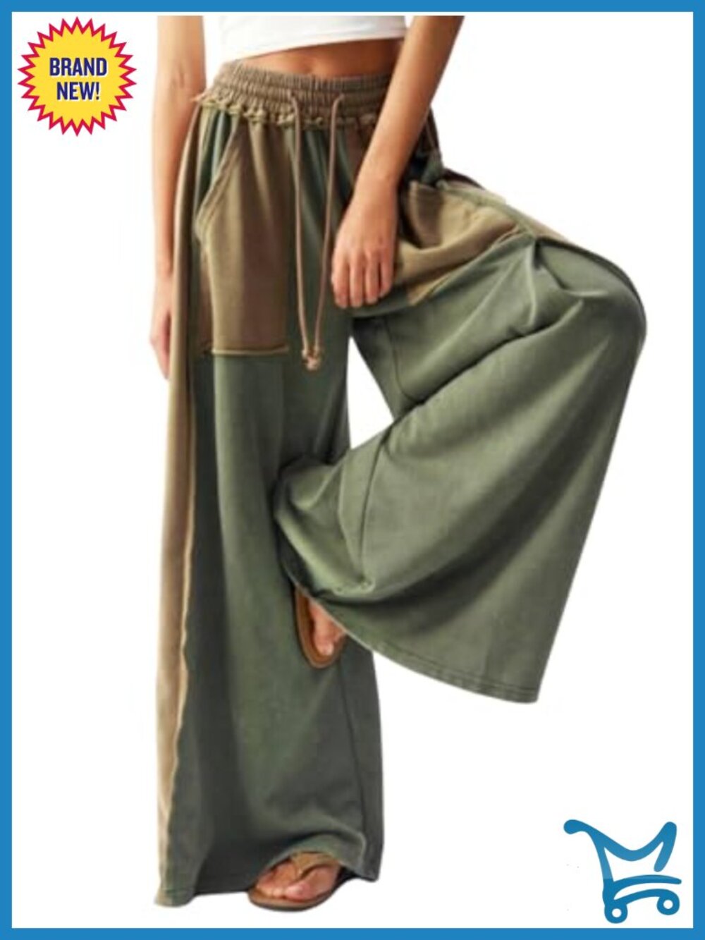 Colorblock Wide Leg Baggy Sweatpants High Rise Drawstring Palazzo Pants